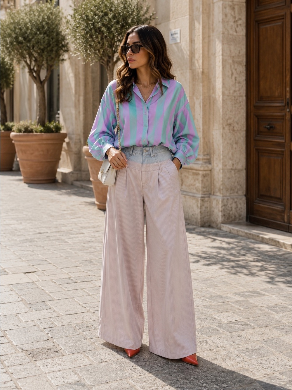 IT07. Made In Italy Positano Pink Wide-Leg Palazzo Pants